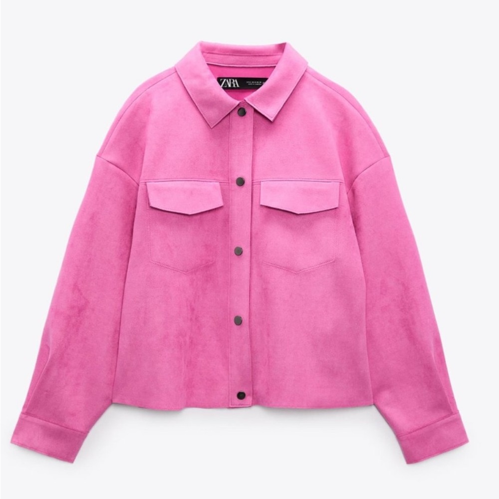 ZARA PINK FAUX SUEDE OVERSHIRT JACKET, M